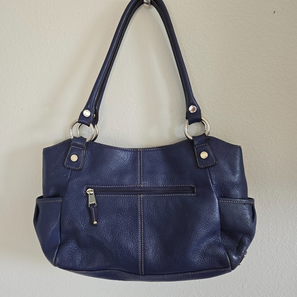 Tignanello Leather Purse Women Medium Royal Blue Magnet Snap Zip Pockets